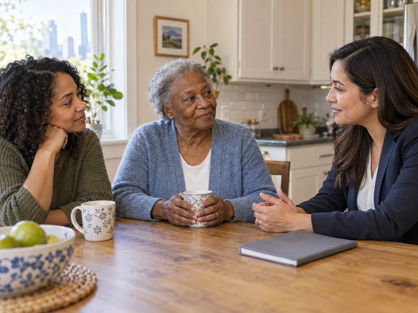 A family discussing home care needs with a care coordinator